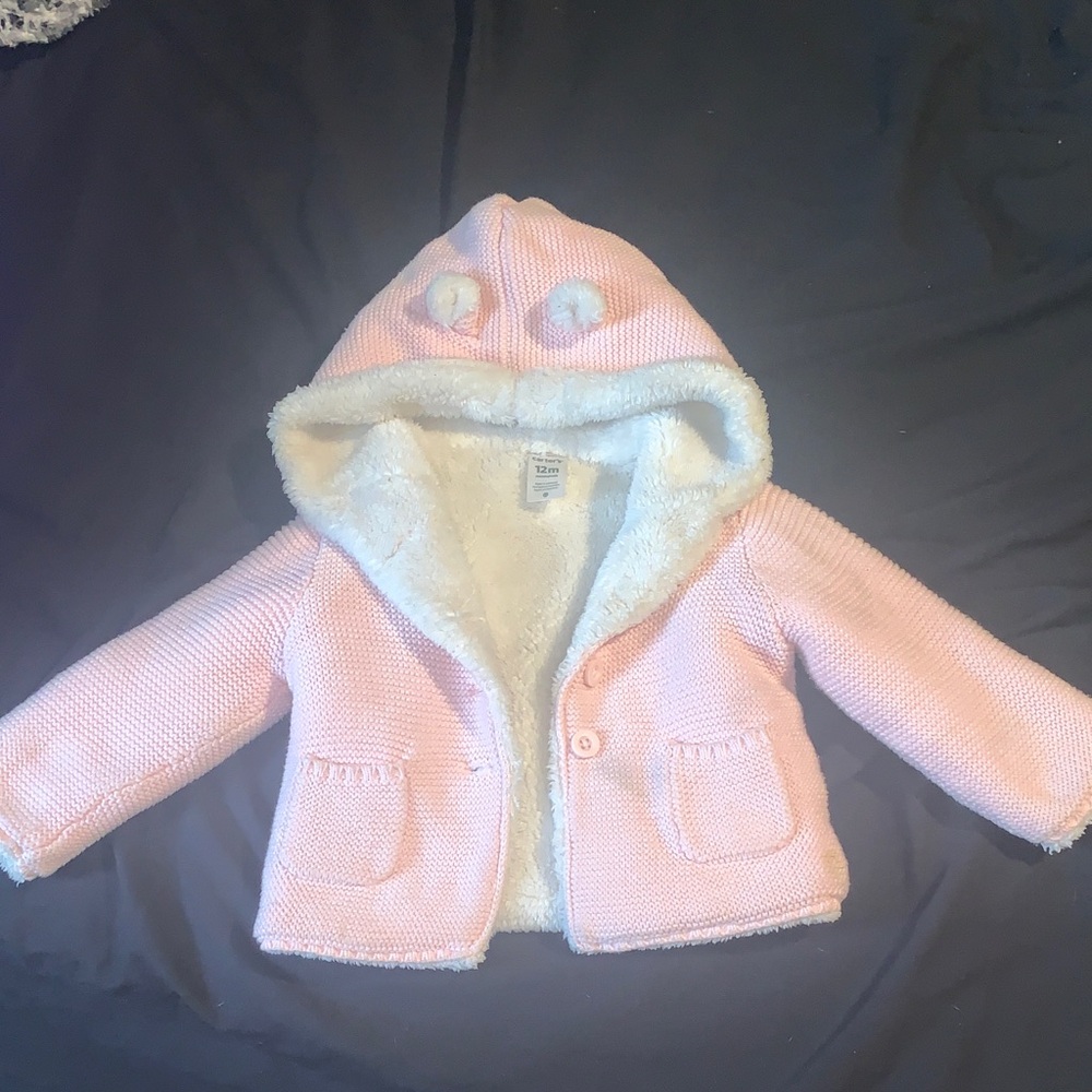 Carter's Pink Hooded Knit Puffer Jacket with Sherpa Lining
